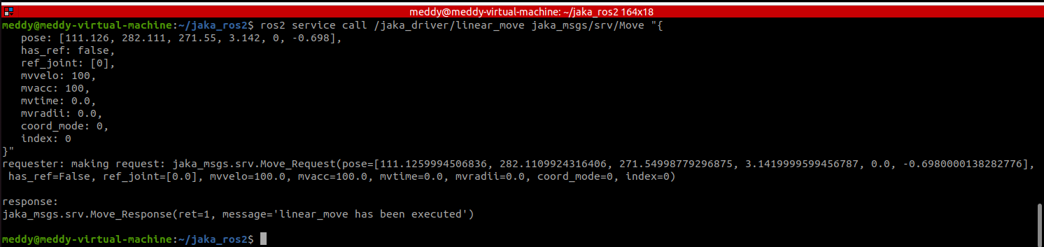 Figure 4-4: Linear Motion Service Command Output