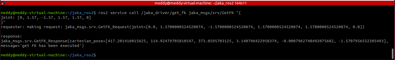 Figure 4-6: Forward Kinematics Service Command Output