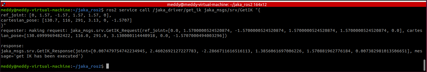 Figure 4-7: Inverse Kinematics Service Command Output