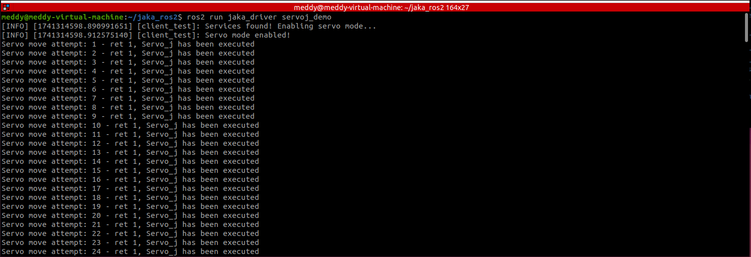 Figure 4-8: Servoj Demo Executable Command Output